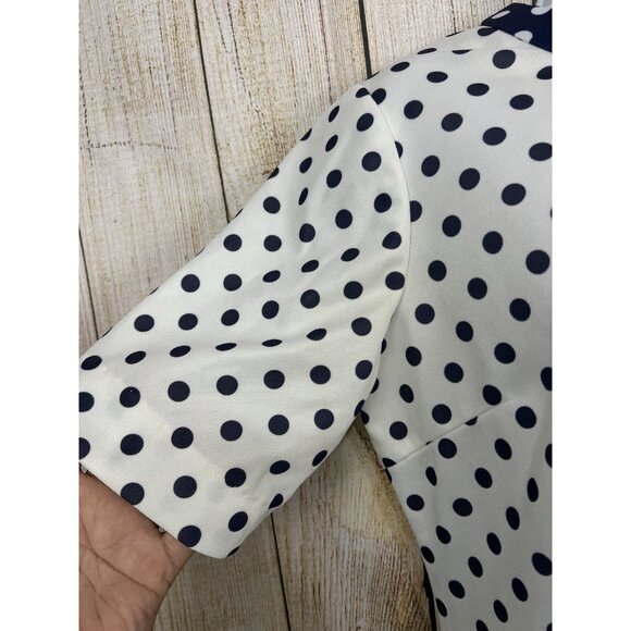 Vintage 60s 70s Mod Polka Dot Drop Waist Dress Sz M Navy Blue White Twiggy USA - Picture 4 of 8